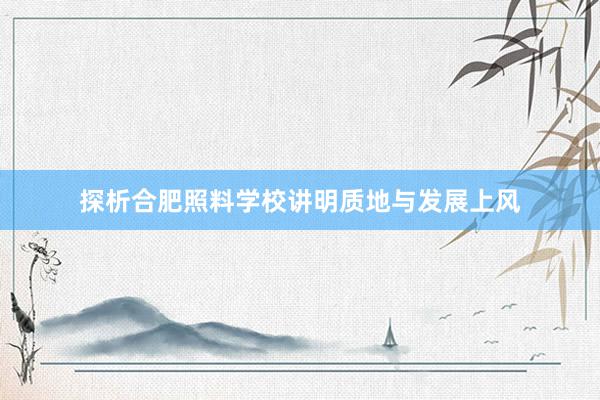 探析合肥照料学校讲明质地与发展上风